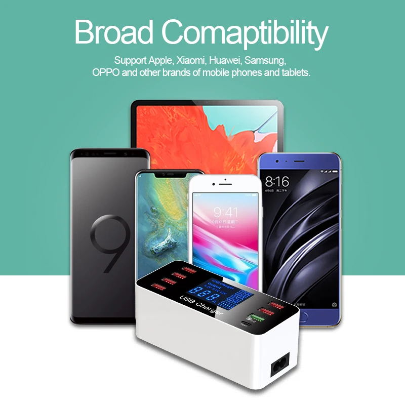 IHaitun LED 8 портов 8A 40 Вт QC 3 0 USB зарядное устройство типа C быстрое для смартфонов iPhone