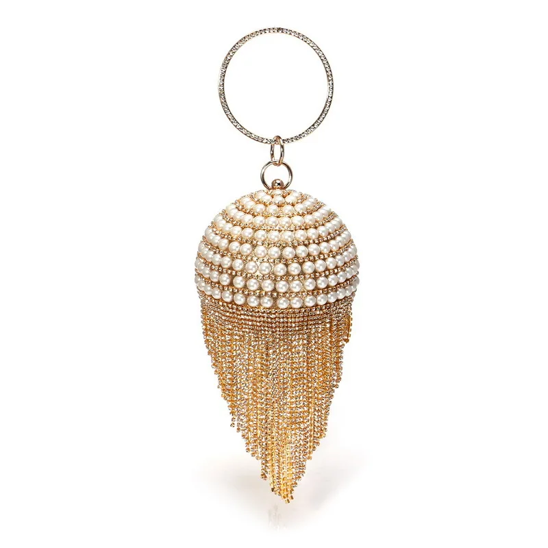 Luxy Moon Gold Round Pearl Glitter Clutch Bag Front View