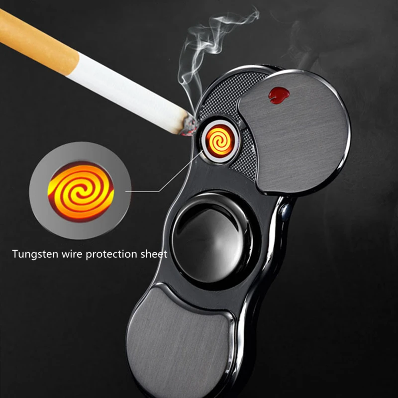 cigarette lighter fidget spinner Hand Spinner USB Electric Lighter 7 LED Strips Fidget Spinner Plasma Arc  Lighters Metal Windproof Tungsten Turbo Pulsed Lighter