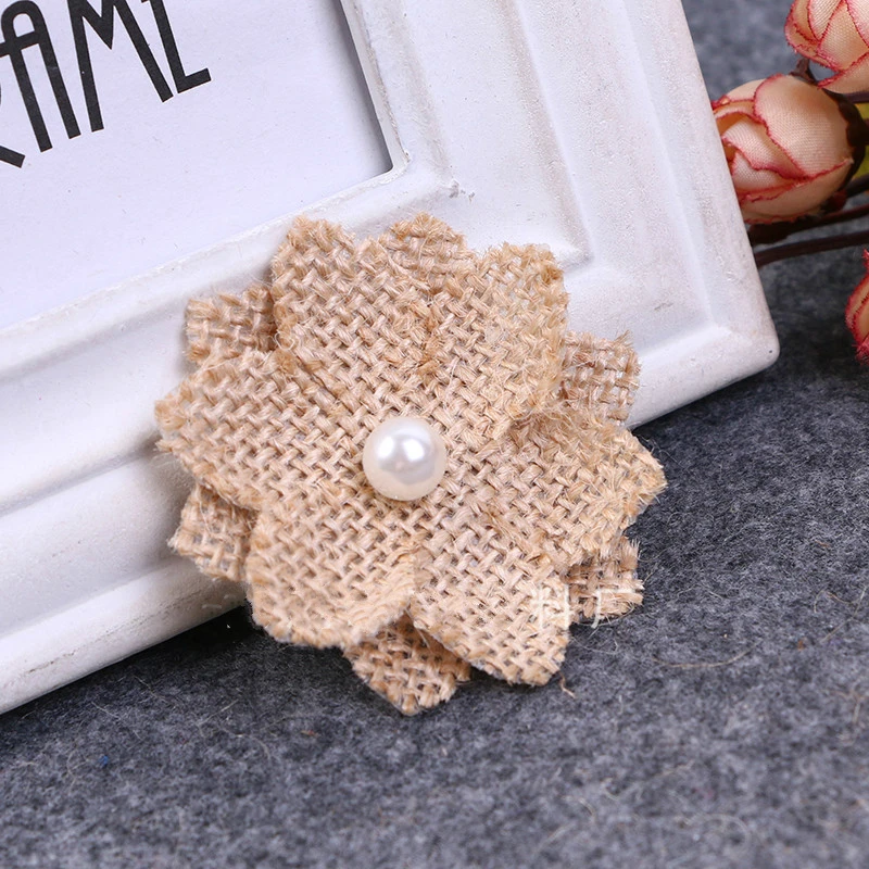 

10pcs Jute Hessian Burlap Pearl Flower Handmade DIY Craft accessories Rustic Wedding Decor Christmas Party Home Decor Supplies