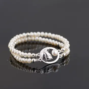 

FNJ 925 Silver Lotus Bracelet for Women Jewelry 4mm Freshwater Pearl Beads 100% Original S925 Sterling silver Bracelets