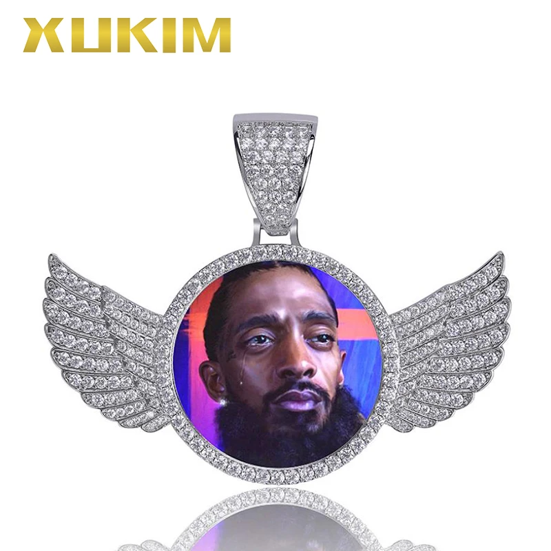 

PH057G Xukim Jewelry Custom Picture Photo Memory Medal Gold Hip Hop Jewelry Iced Out Pendant Necklace
