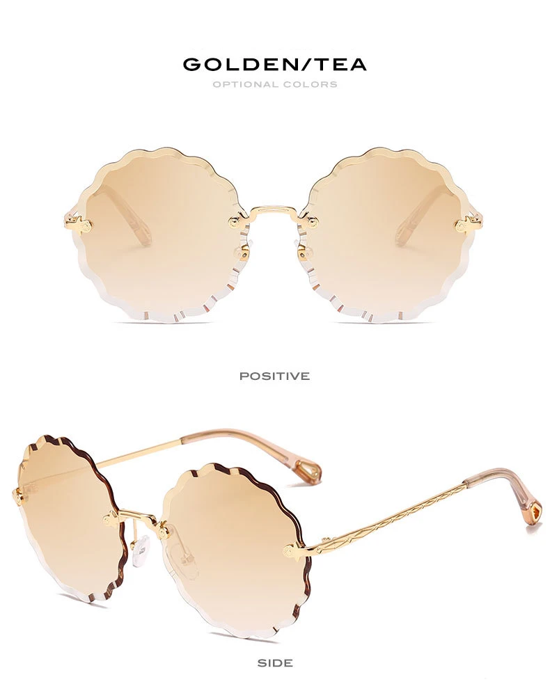 Круглые Солнцезащитные очки женский металлический трафарет в форме цветов линзы без оправы Модные индивидуальные морские градиентные линзы UV400