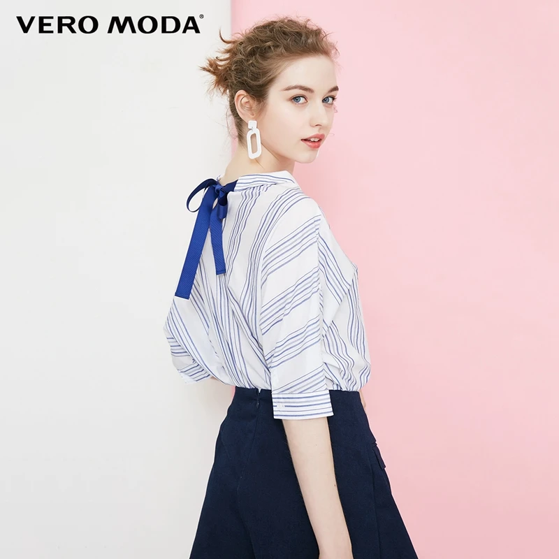Vero Moda striped lace up sleeve loose shirt | 31826W531