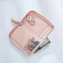 Женские бумажники с брелком для ключей из искусственной кожи, твердый ключ с цепочкой, на молнии кошелек для девочек, чехол-органайзер для ключей, женская сумка для ключей