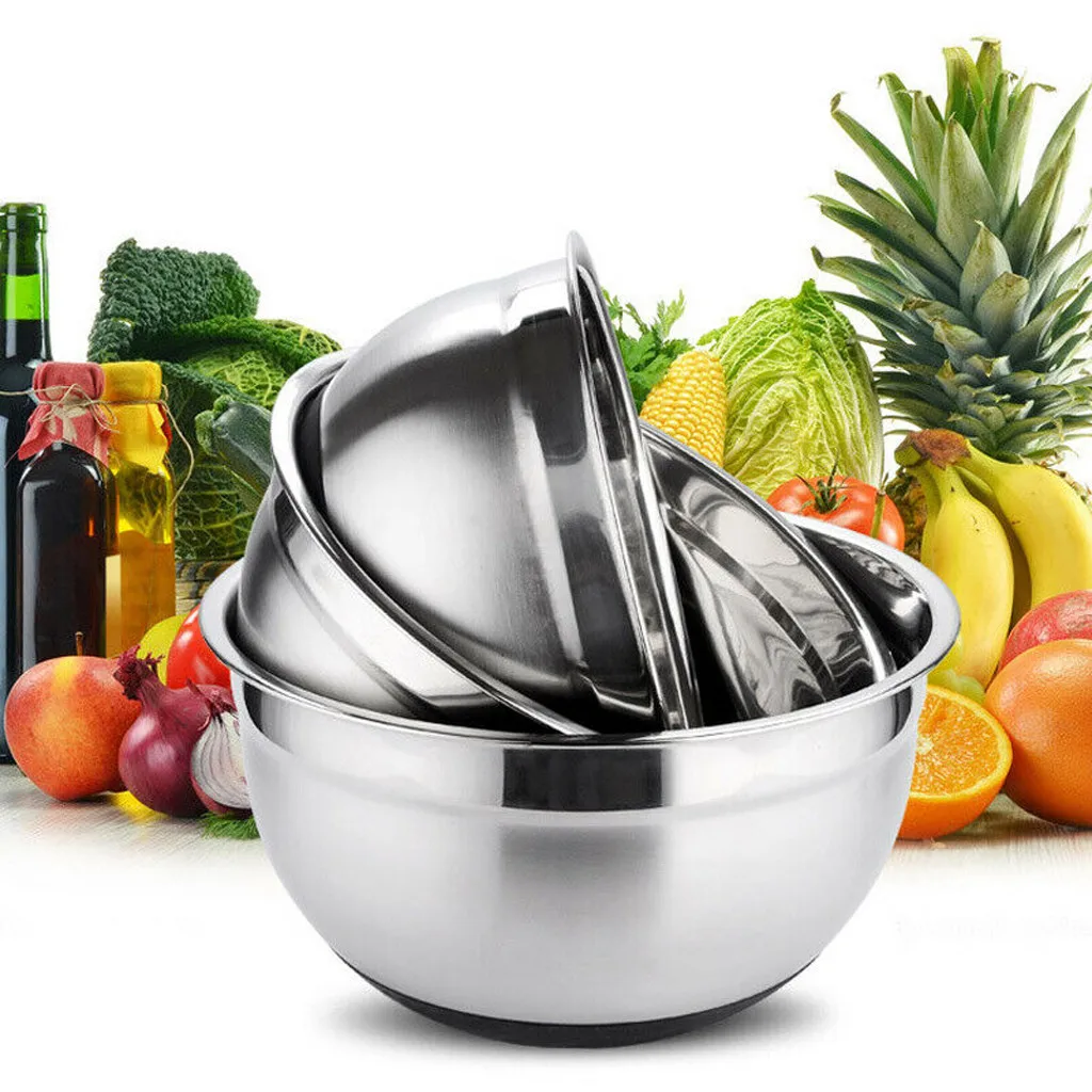 

Stainless Steel Mixing Bowl Non-slip Silicone Bottom Egg Basin 4 sizes Professional Kitchenware DIY Baking Cooking Tools New