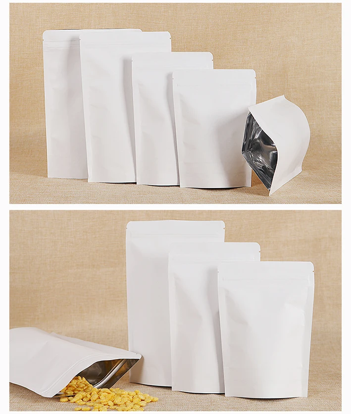1 White kraft paper Aluminum foil bag,standing bag,zipper ziplock bag packaging,sto rage,candy,coffee,biscuit (7)