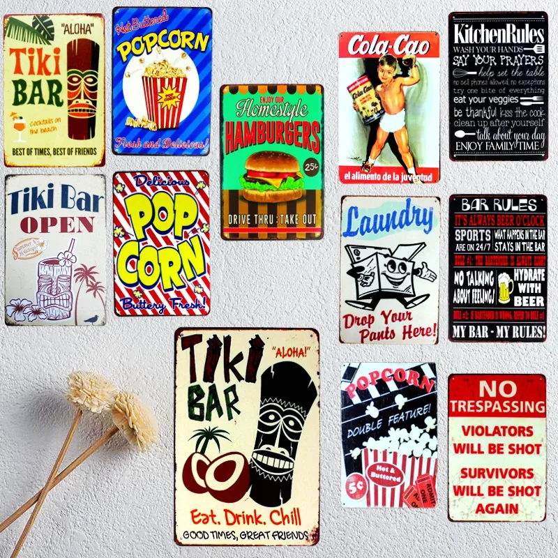Tiki Bar оловянные кухонные вывески металлическая пластина для гаражной стены паба