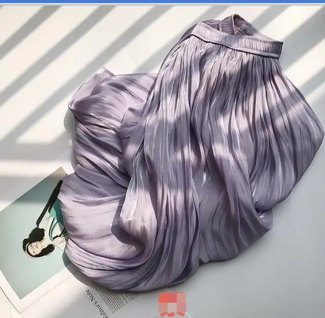 

2019 Summer New Arrival Hot Jupe Longue Silky Smooth Pleated Skirt Big Pendulum Ladies Skirts 6 Colors Available Free Shipping