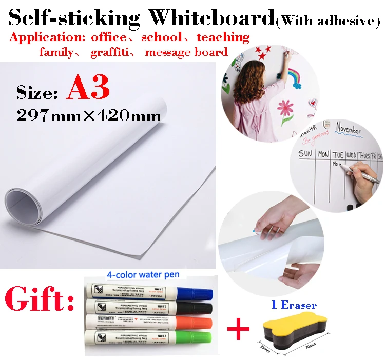 

1PCS A3 Size Whiteboard Soft Message Board Suitable for Office Teaching Children's Drawing Graffiti with Self-adhesive Coating