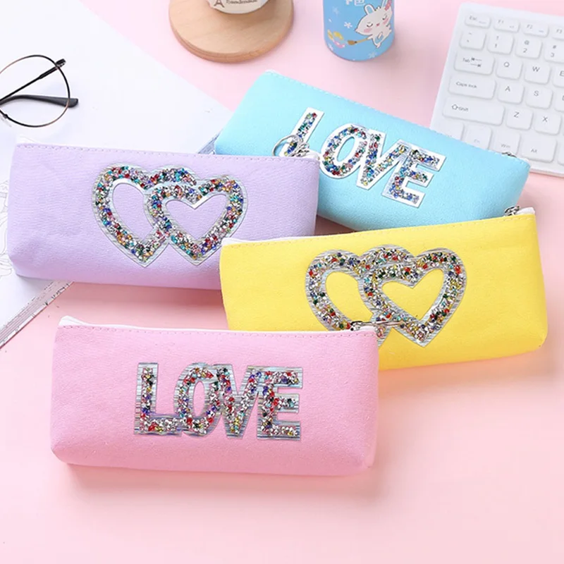 

Diamond Love School Pencil Case Cute Laser Transparent Penal Pencilcase for Girls Large Pen Bag Box Stationery Pouch