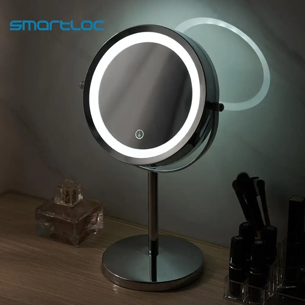 Smartloc 2 الوجه 3X المكبرة اللمس شاشة LED أضواء الحمام مرآة ماكياج حمام المكياج التجميل الغرور الذكية 360 الدورية