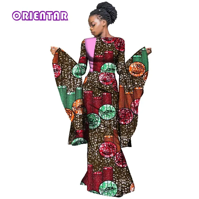 African Dresses for Women Long Flare Sleeve Maxi Dress Bazin Riche Traditional African Clothing Plus Size Party Lady WY2965 african robe