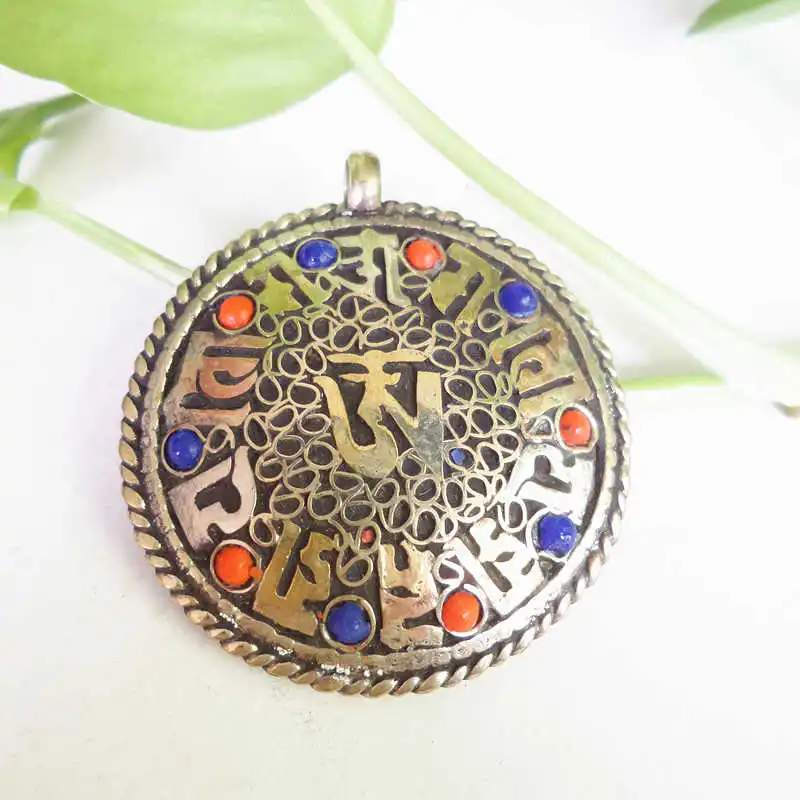 TBP252 тибетская мантра амулет Круглые Подвески медные двусторонние|round pendant|tibetan