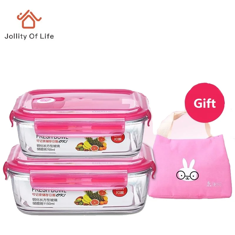 Glass Lunch Boxes Microwabable Leakproof Bento Box with bag Pink Color 680/700/900/1100/1150ml