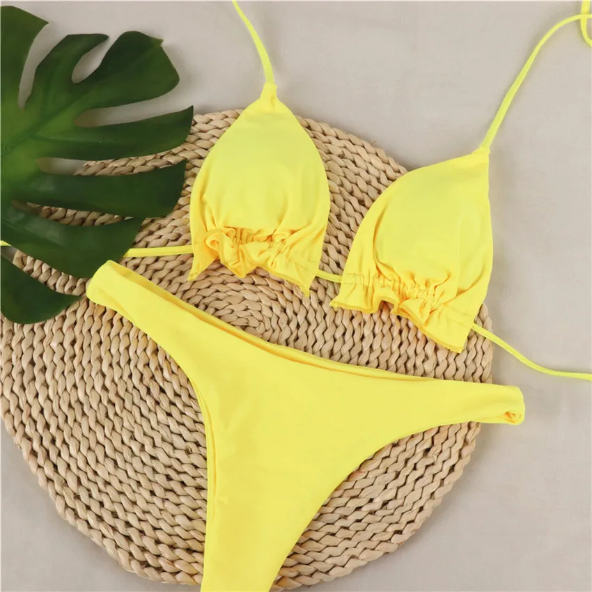 Мини стринги дешевые бикини Mujer Feminino сексуальное бикини бразильские скромные купальники для девочек желтый купальник-бикини Новинка