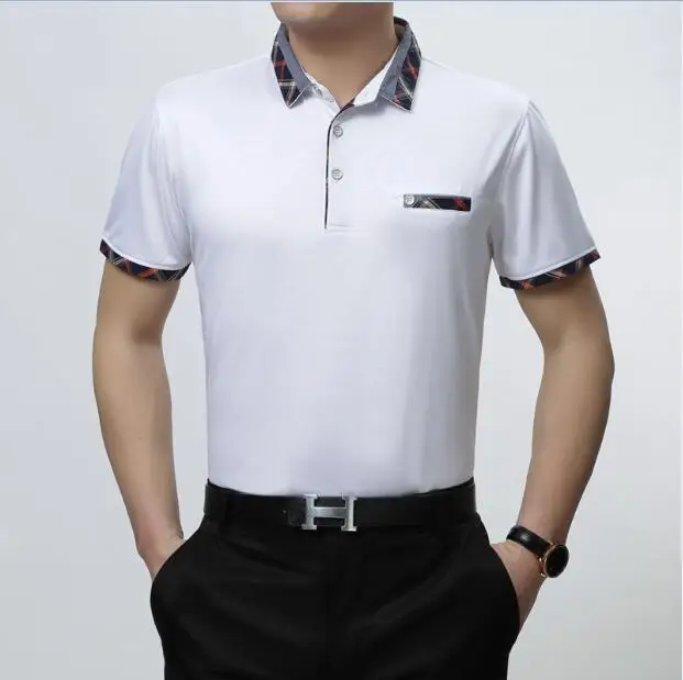 Высококачественные мужские летние модные однотонные с коротким рукавом шелк футболки-поло - Цвет: Белый
