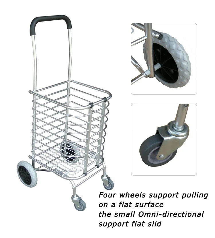 4 wheel aluminum alloy supermarket shopping cart folding shopping