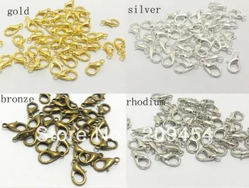 

12mm 300pcs/lot 4 Colors For Choose Antique Bronze /Rhodium/Gold Plated Lobster Clasp Findings, Jewelry Lobster Clip Findings