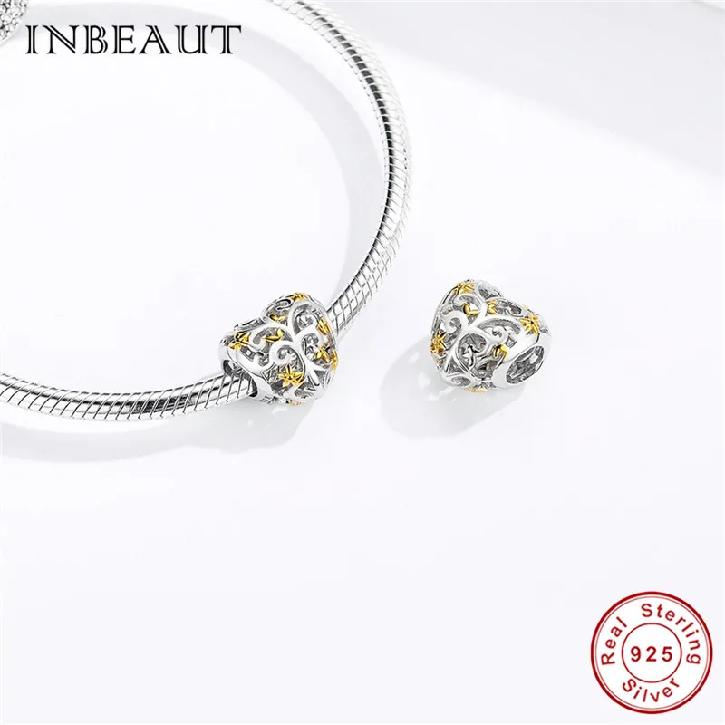INBEAUT 100% Стерлинговое Серебро 925 пробы оригинальные бусины в форме сердца подходит
