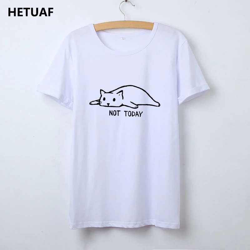 

HETUAF Kawaii Cat Tshirt Women Graphic Tees Women Not Today Funny T Shirt Women Top Femme Cartoon Hippie Ulzzang Camisetas Mujer