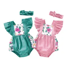Цветочный комбинезон с оборками для новорожденных девочек; Комбинезон для маленьких девочек; летние костюмы для маленьких девочек