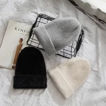 Модный Зимний кролик шапочка Мужские Женские шапки однотонная вязаная шапка s черная серая длинная меховая шапка унисекс двухслойная ткань шапка