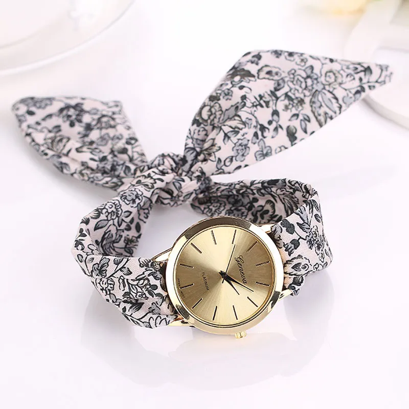 

Montre 2017 Vogue Floral Strap Wristwatch Women's Jacquard Cloth Quartz Watch Women Geneva Bracelet Watches Relogio Feminino