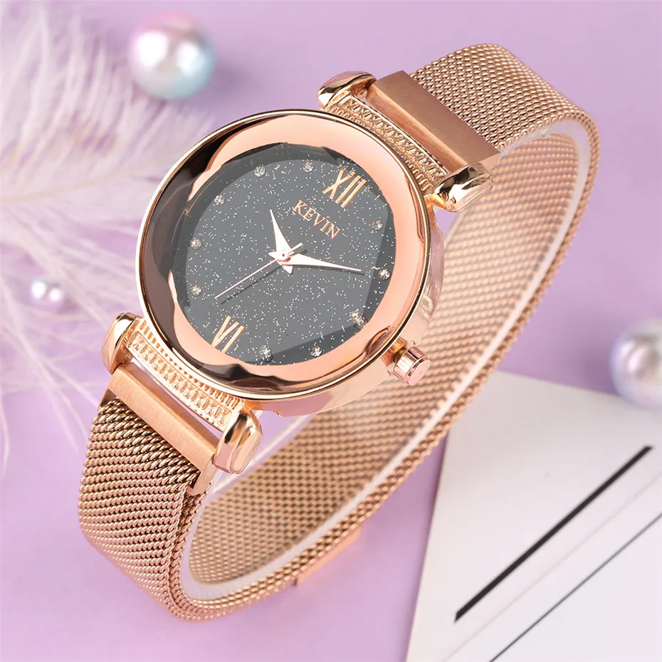 

Luxury Crystal Star Sky Women Watches Gold Steel Strap Magnetic Buckle Bracelet Lady Watch Roman Numeral Gift Female Clock
