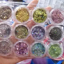 Ультра-тонкие 12 баночек/набор голографический дизайн ногтей блестки изысканные неровные блестки хлопья Типсы 3D УФ-гель для ногтей украшения