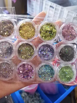 

Ultra-thin 12 Jars/set Holo Nail Art Glitter Sequins Exquisite Irregular Paillette Flakes Tips 3D UV Gel Nail Polish Decorations