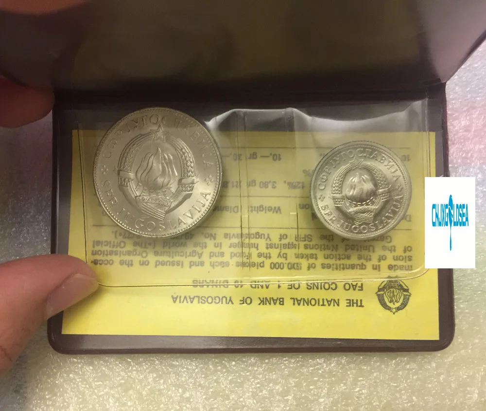 

Yugoslavia 2pcs/set 1976 year Coin with Original leather book FAO version 1-10 dinars Not circulated