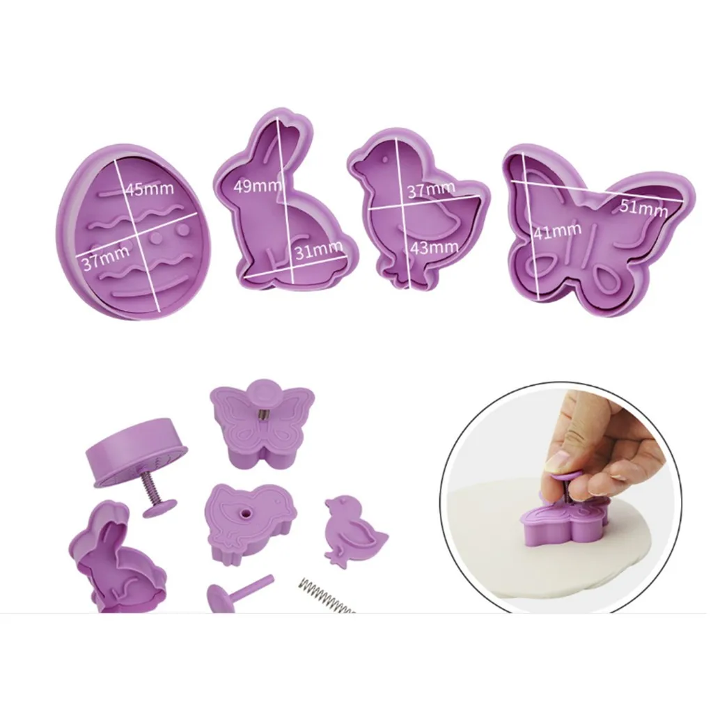 

High Quality Cute Butterfly Rabbit Cartoon Cake Cookie Baking Easter Eggs Mold 4Pcs/ Set 2019 New Gift Home Decorative