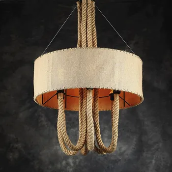 

Creative minimalist rope cloth Pendant Light bedroom linen restaurant rope Rest lampshade circular Retro industry Light ZA