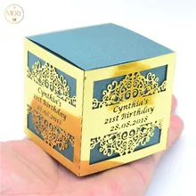 Квадратная форма зеленая Свадебная вечеринка комбинированная Подарочная коробка с Золотая лазерная резка пользовательский рукав