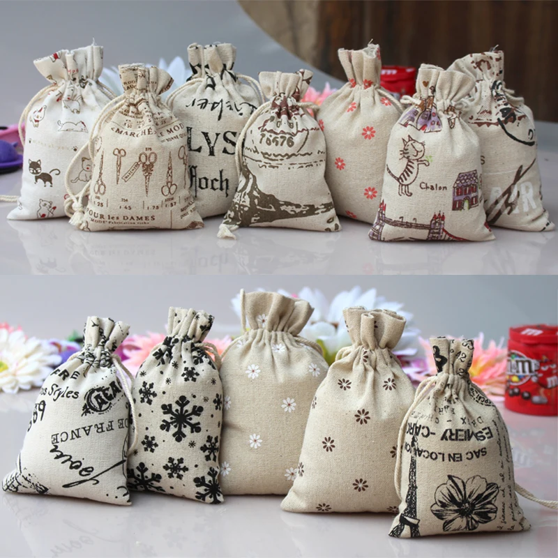 Random colors 10X15cm linen cotton factory sale gift packing bags