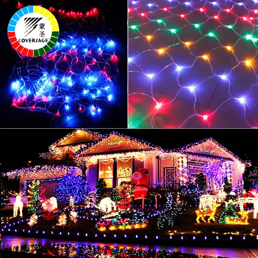 Billige Coversage Weihnachten Vorhang Outdoor Led String Fairy Dekorative Weihnachten Hochzeit Vorhang Lichter 2x3M 4x6M girlanden LED Net Lichter