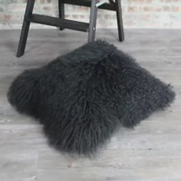 Вьющиеся монгольский мех ягненка Меховые чехлы чехол Throw наволочки подушки стула Home Decor диван Тибетский 1" x 18" - Цвет: black