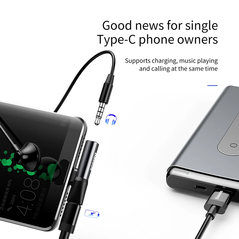 Baseus 2 в 1 USB Type C конвертер для 3 5 мм Aux Jack адаптер зарядка удлинитель наушников Xiaomi 8