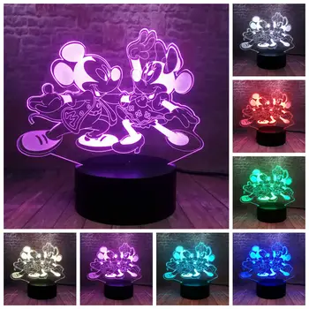 

Dance Mickey Mouse And Minnie Mouse Anime Figure Model 3D Nightlight LED 7 Colors Changing Light Mickey Mouse Family Figma Toys