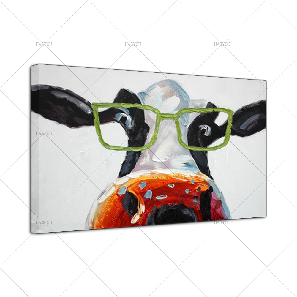 Cartoon-Animal-Funny-Cows-Wear-Glasses-Acrylic-Oil-Painting-Canvas-Art-Wall-Mural-Pictures-Decoration-for (3)