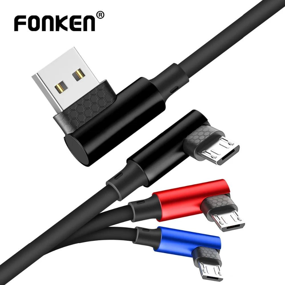 FONKEN Cable Micro USB de 90 grados de Cable de carga de 2.4A tipo L doblado de carga Cable de datos cargador rápido de móvil cables de teléfono