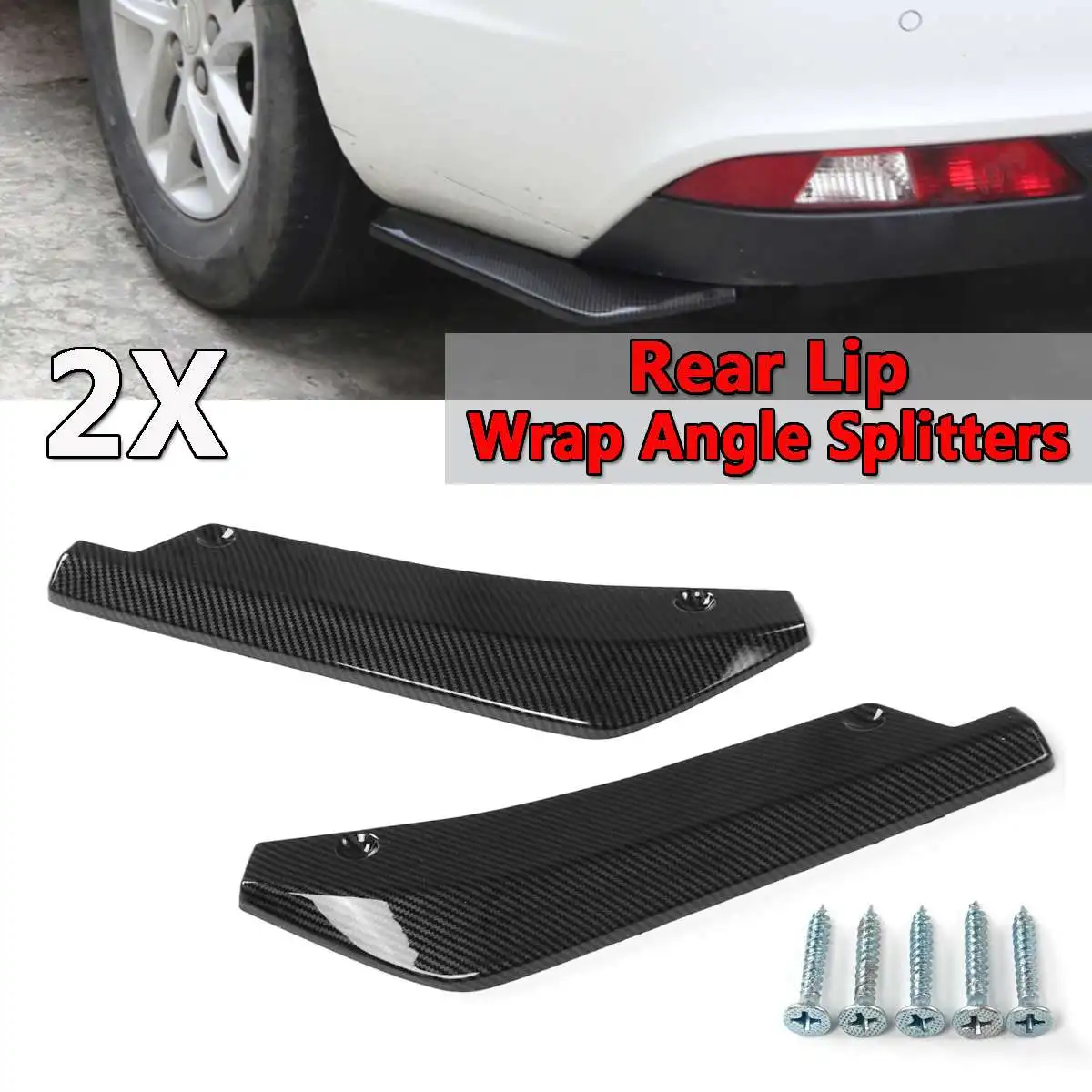 

A Pair Universal Carbon Fiber Look Car Rear Bumper Splitter Lip Diffuser Spoiler Protector Wrap Angle For Benz For BMW For Ford