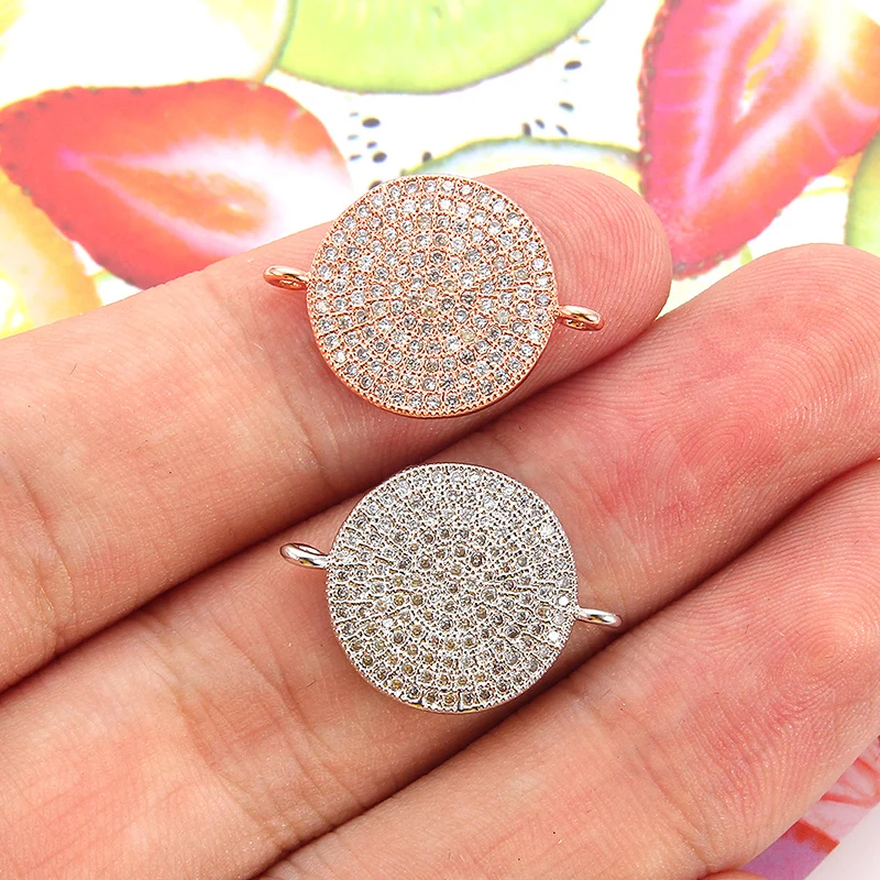 

High Quality Copper Zirconia Rhinestone Round Connector Findings Jewelry Making DIY Long Pearls Necklace Pendant Accessories