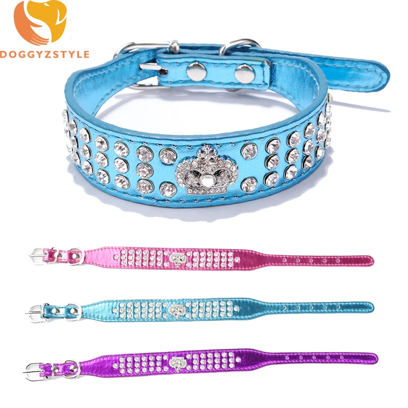 3 Rows Bling Rhinestone Pet Dog Collar Puppy Dog Cat Necklace Walking