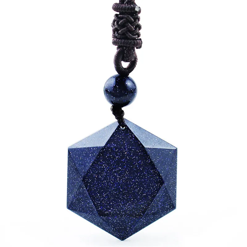 Прямая натуральный камень синий песчаник шарик шесть звезда Подвеска ожерелье авантюрин обсидиан звездное небо счастливый энергетический подарок