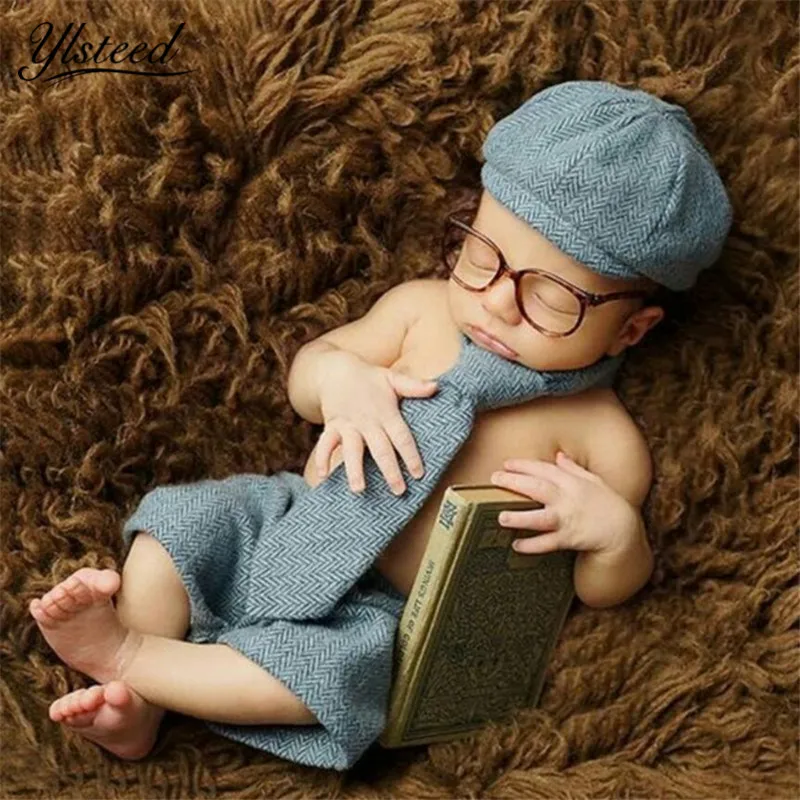Tie Set Newborn Baby Girl Boy Photography Prop Photo Knit Costume Peak Cap