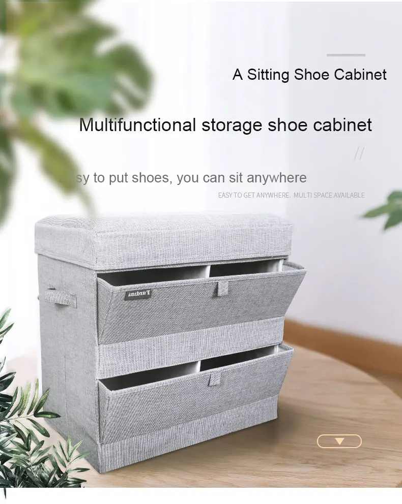 Cotton linen folding storage stool storage box shoe storage box multifunctional shoe storage box