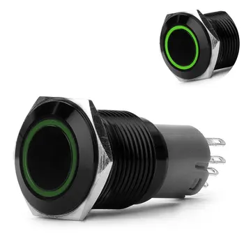 

16mm 5/8" Green Ring Led Metal Self-locking Latching Push Button Switch Industrial Boat Car DIY Switch Black