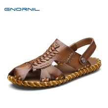 GNORNIL/Брендовые мужские сандалии из воловьей кожи; Летняя коллекция года; мужская обувь на мягкой подошве из натуральной кожи; модные повседневные пляжные Тапочки